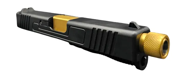 Glock 19 Threaded Slide – Gold Threaded Assembled